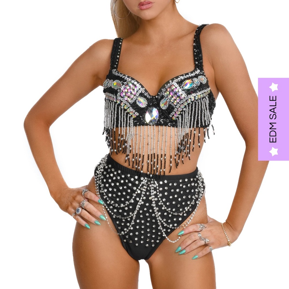 Black Rhinestone Embellished Bra